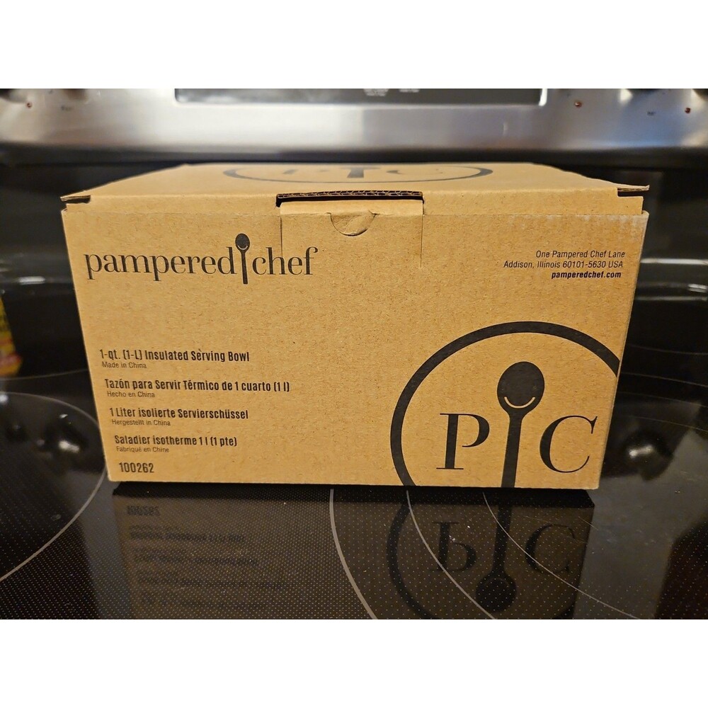 NIB Pampered Chef 1 Quart Insulated Serving Bowl #100262 - Stainless Steel White
